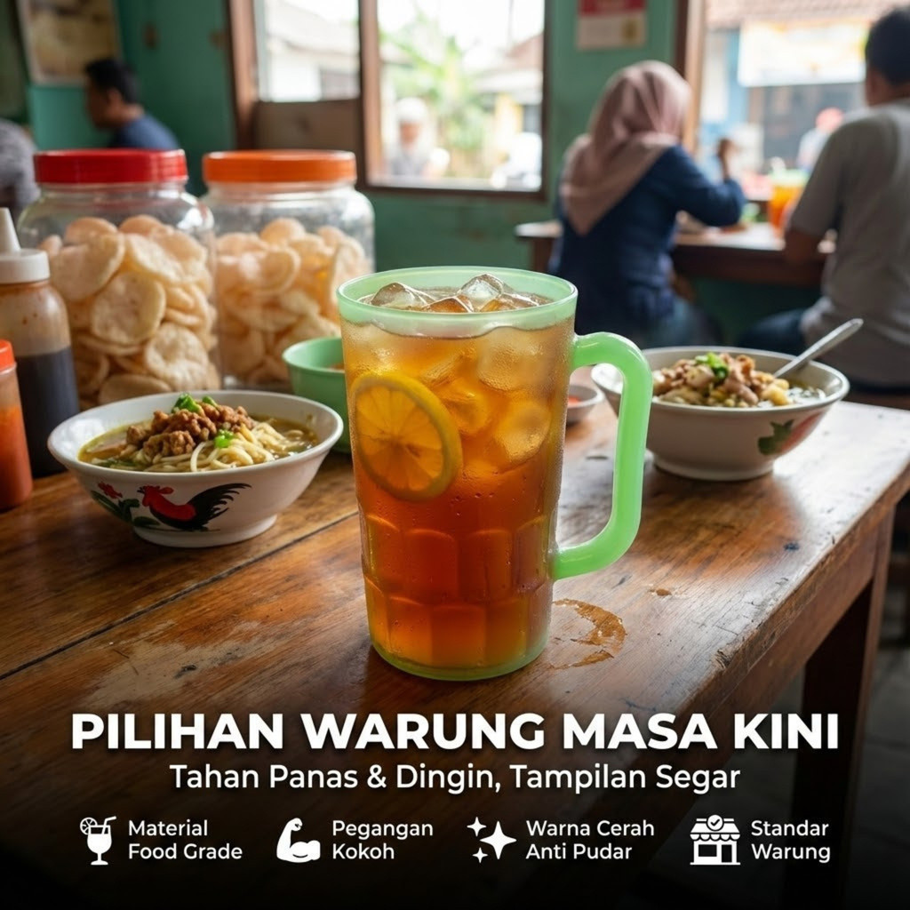 Cangkir Gelas Plastik / Gelas Es Teh / Gelas Bir / Gelas Kecil Gagang - Mug Minum Tahan Panas