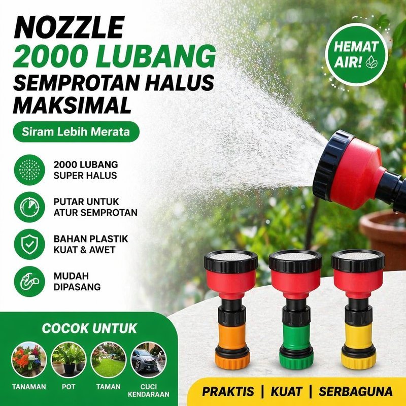 Nozzle Semprotan Adjustable 2000 Lubang Plastik Penyiram Taman Irigasi Kebun Bonsai Selang