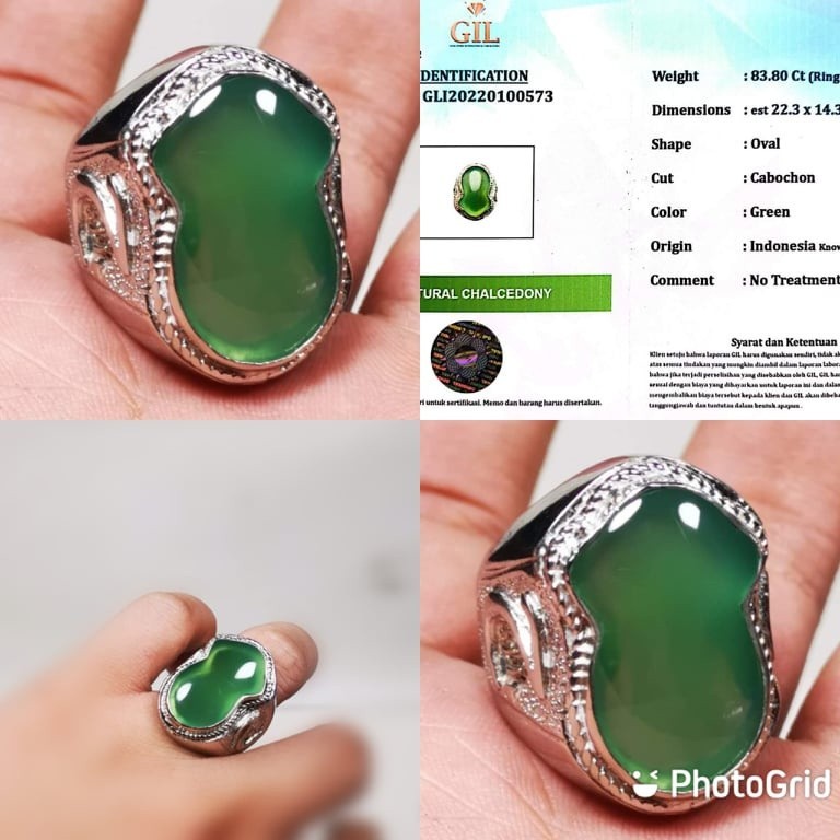 Cincin Batu Akik Pria Asli Natural Akik Green Chalchedony Rasa Bacan Kristal Terompah + Sertifikat G