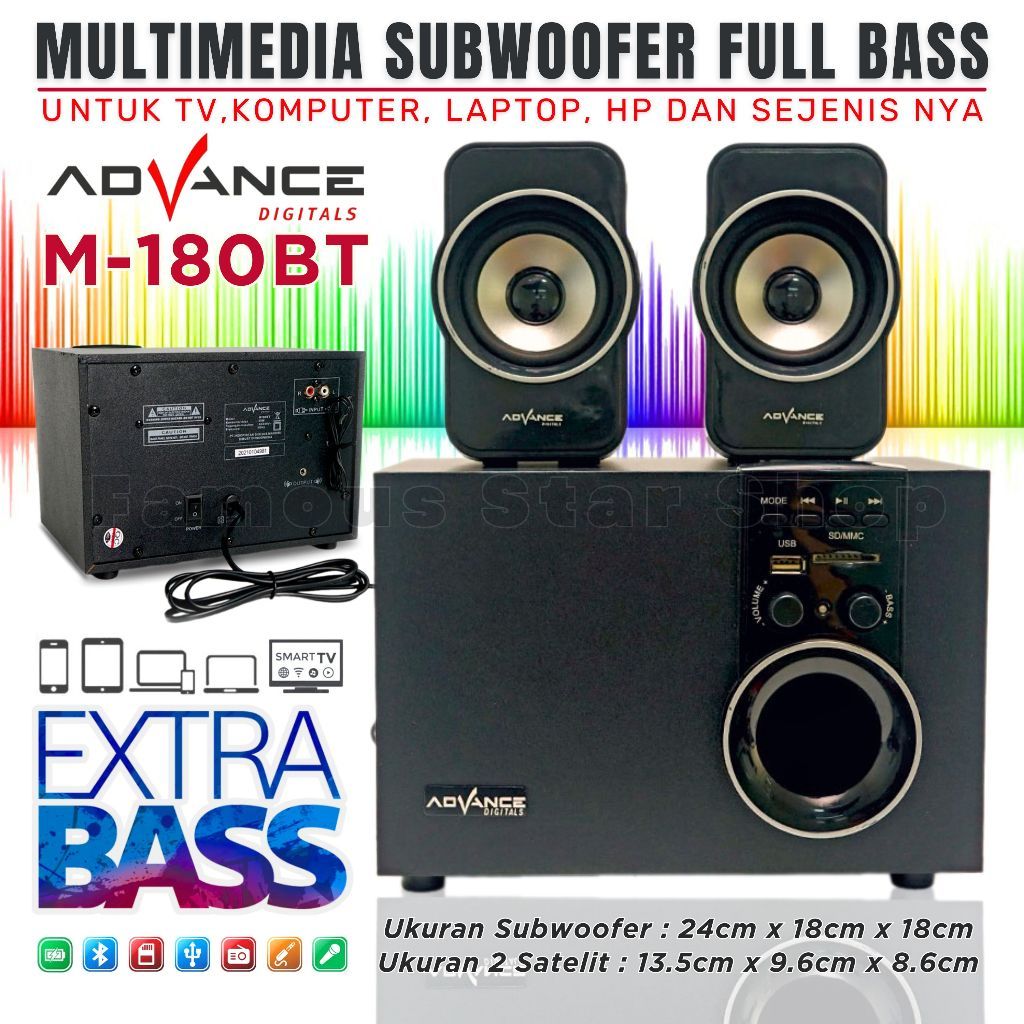 Speaker Bluetooth Extra Bass Multimedia ADVANCE M-180 BT | Speaker 3pcs | Speaker Aktif | Speaker Bl