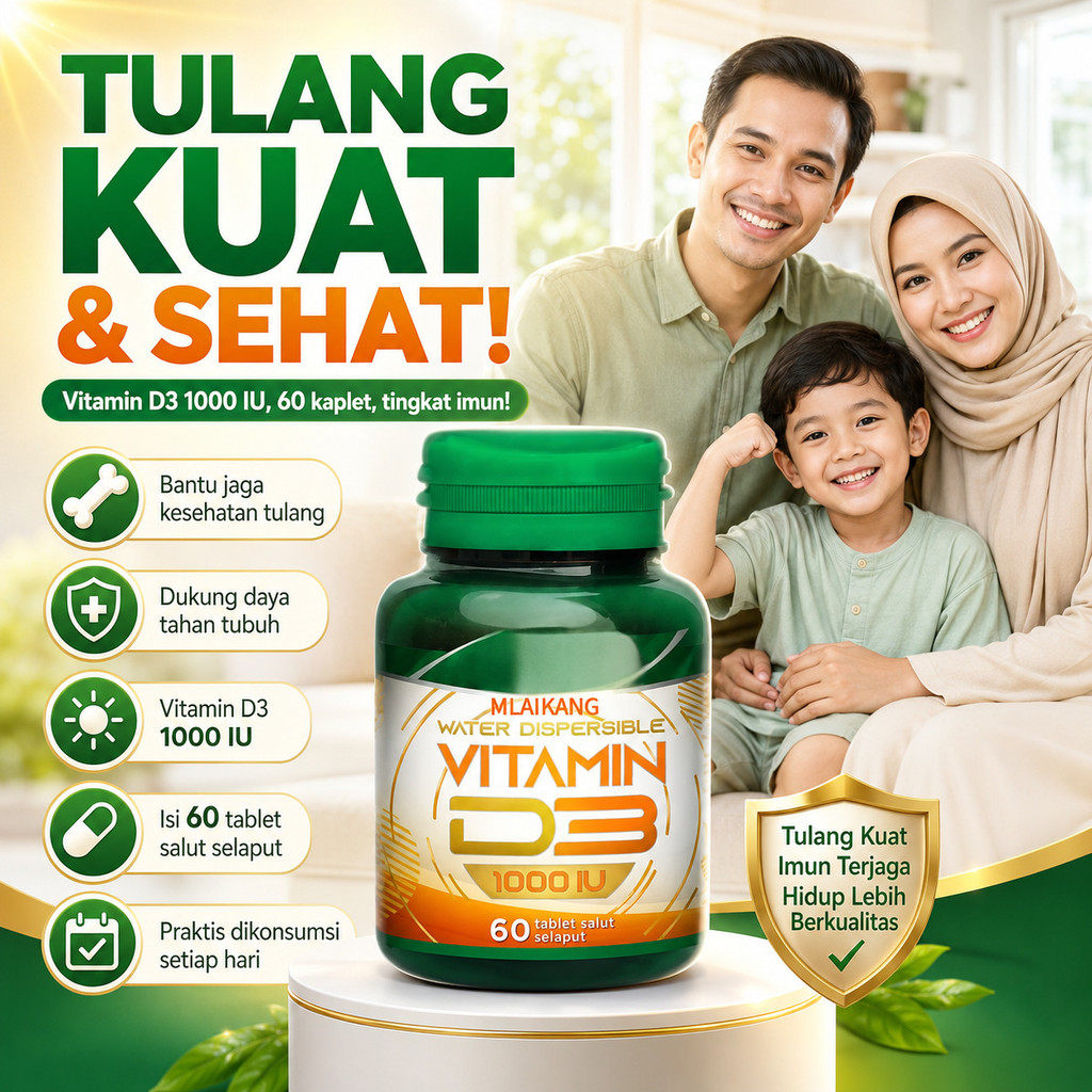 [Dukung Kesehatan Tulang dan Gigi] Suplemen Vitamin D3 1000 IU 60 Kapsul / Kesehatan Tulang Gigi Imu