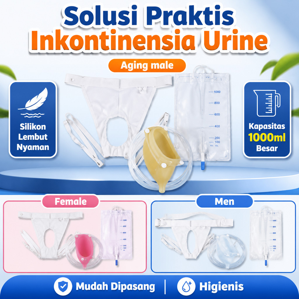 Alat Bantu Urin Portable Pria Wanita Kantong Urine Bag Kateter Eksternal Nyaman Anti Bocor 1000ml