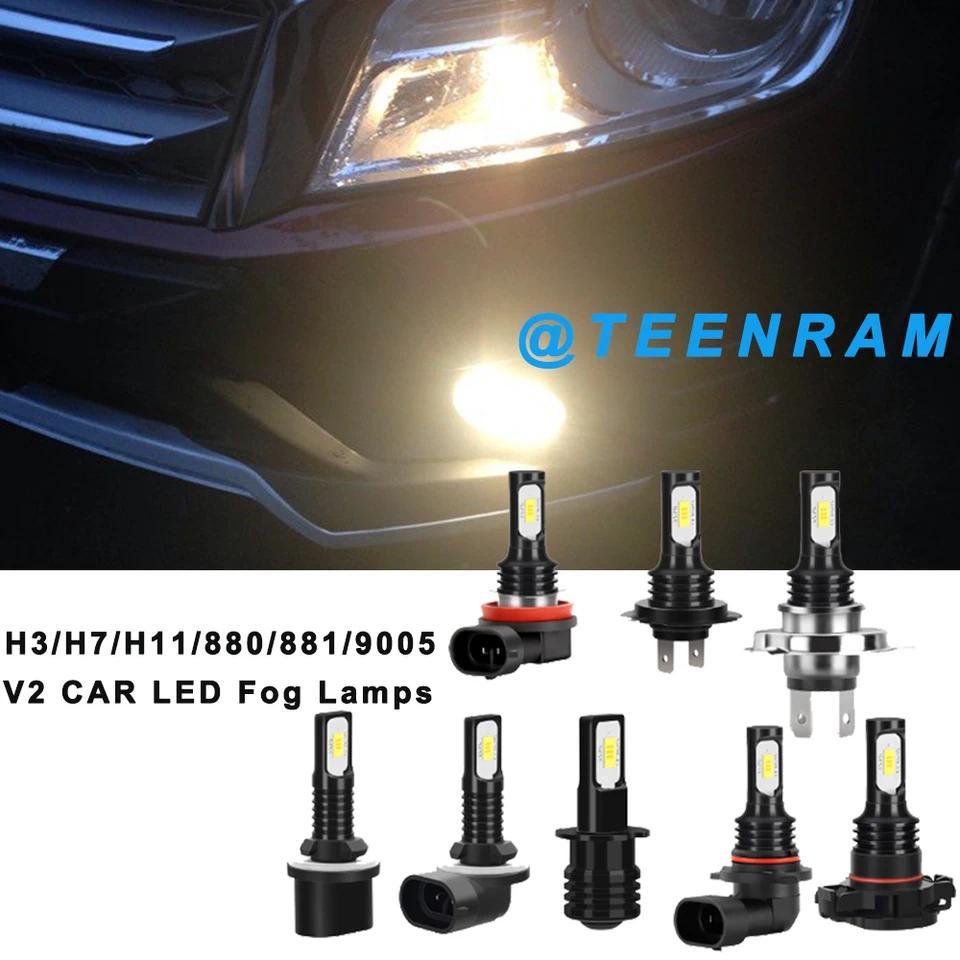 2 Buah Lampu Kabut Mobil LED V2 Daya Tinggi 10-15W 6000K Putih DC12V Universal untuk Mobil H1/H3/H11