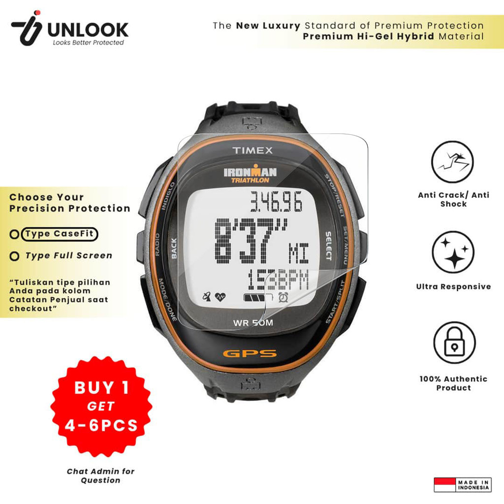 UNLOOK Hi-GEL HYBRID Hydrogel+ Pelindung Layar for Timex Run Trainer 1.0, Marathon GPS, Ironman  Tra