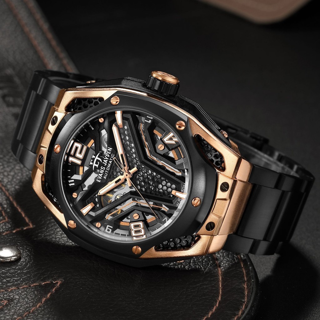 Jam tangan  Evans Jayden Jam Tangan Pria 9621 Rantai Automatic Movement Stainless Steel Kaca Sapphir
