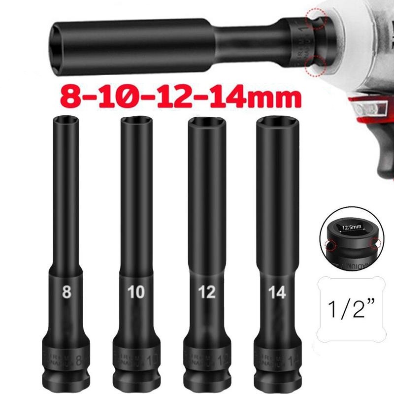 LEMUSHOP PekerjaTools Set 4pcs Mata Kunci Shock Panjang 130mm 1/2" Drive • Impact Socket Heavy Duty 