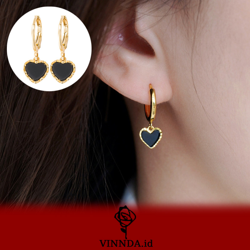 Anting Hati Hitam Chic Mewah VINNDA