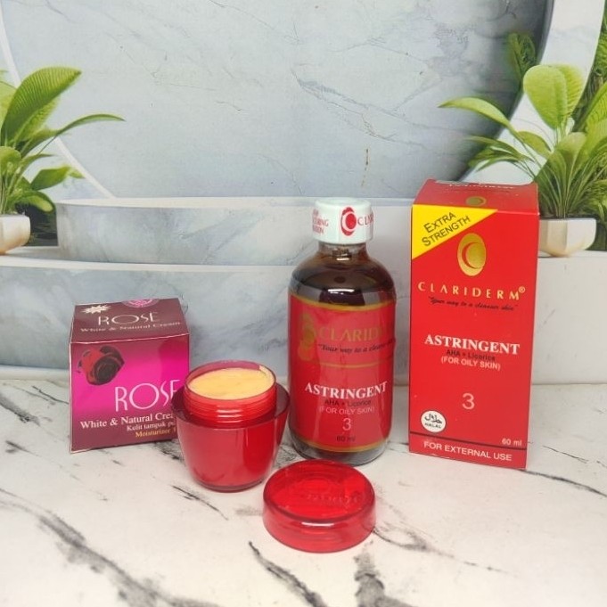 paket 2in1 perawatan wajah cream rose holo pink dan toner clariderm ORI