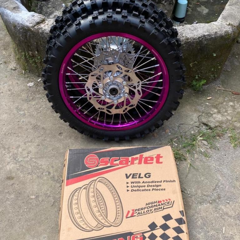 Paket Roda RBT KLX Ban Trabas Tromol KLX Velg Scarlet 160/185 Ring 17/16 Piringan +Gear