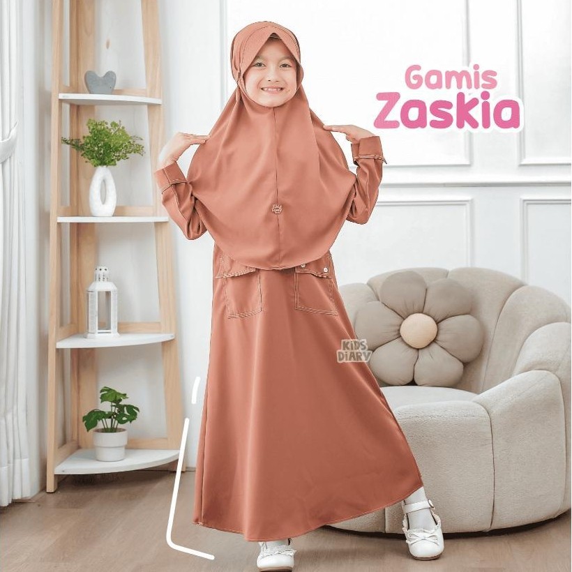 Hemat Kids Diary Plus - Zaskia Gamis Anak Perempuan Muslim Polos Anak Perempuan Syar'I Set Hijab Sof
