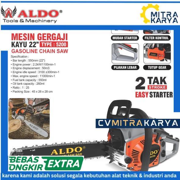 Mesin Gergaji Kayu 22" 22inch inchi Type Tipe 5200 Gasoline Chain Saw Chainsaw Machine Mesin Potong 