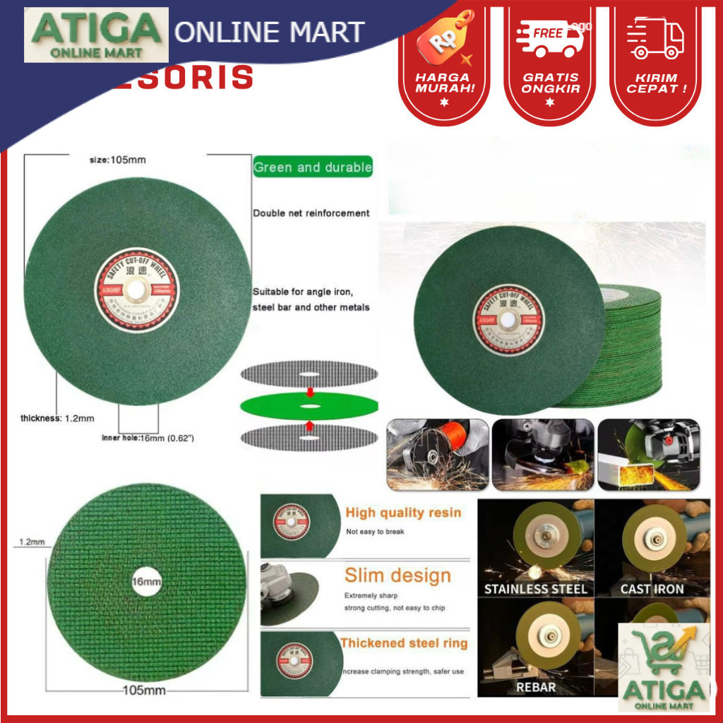 (ATG) (ATS) Mata Gerinda Batu Pemotong Besi Gerinda Mata Potong Besi Aluminium Steel