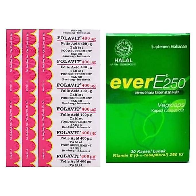 Kitman- Paket Folavit 400 Mcg 30 Tablet Dan Ever E 250 Iu 30 Kapsul Lunak Vitamin Couple Pack