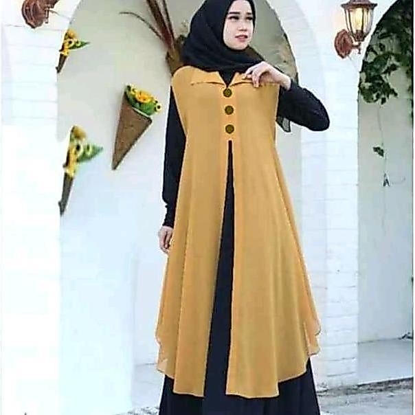 Long Outer Cardigan Kardigan Gardigan Wanita Panjang Fashion Muslim Tanpa Lengan Polos Jumbo