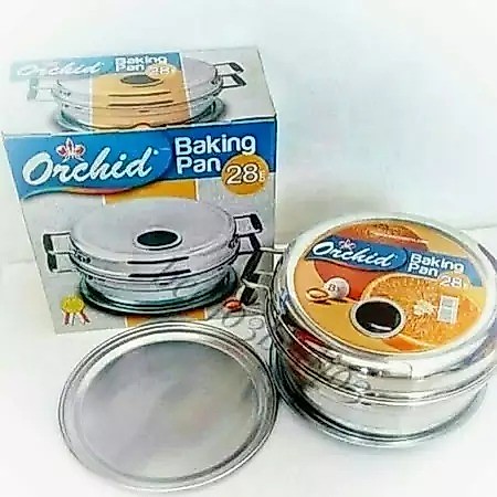 Orchid Baking Pan Asli - Cetakan Kue Bolu Bakar Kompor Alumunium Tebal 28 Cm/8 Telur Original