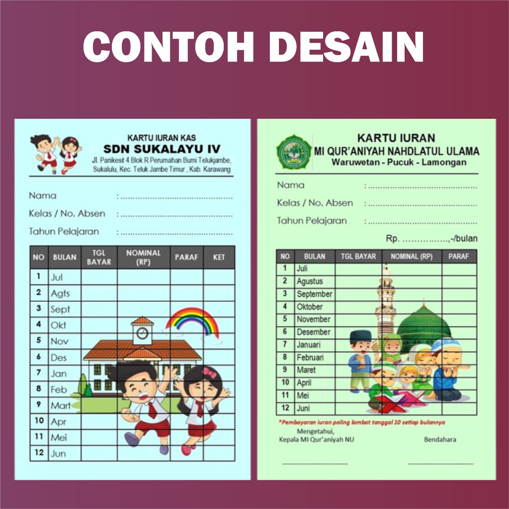 Kartu Infaq Custom Kartu Iuran Iuran Bulanan Spp Iuran Kas Sampah Air Listrik