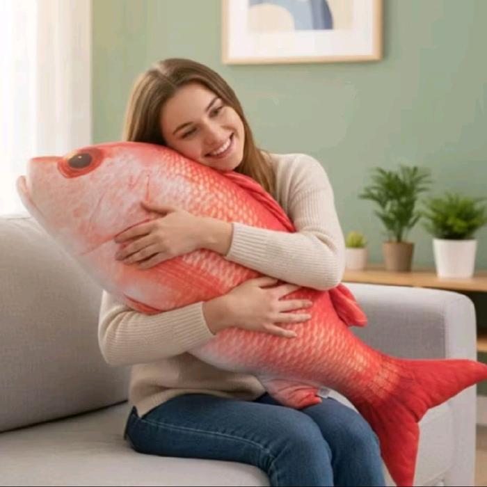 Boneka Jumbo Ikan Kakap Merah Uk 95 Cm Bahan Halus Lembut Bantal Boneka Kakap Merah Size XL Cocok un