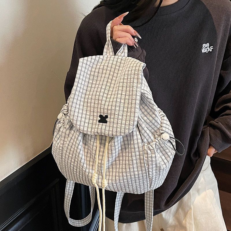 SUNIMPERIOR HT-Ransel Wanita Baru Ransel Wanita Kasual Kotak-kotak Korea Tas Sekolah Remaja Tas Rans