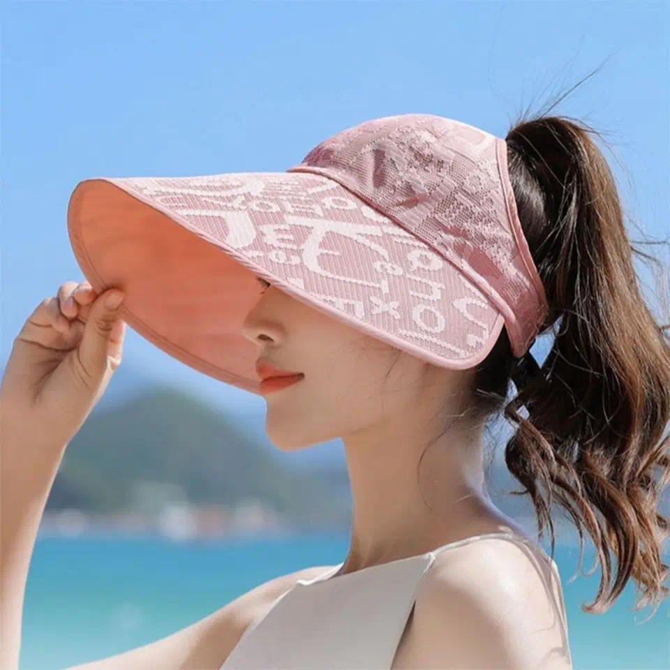 Letter Large Brim Sun Hat UV Protection Stripes UV Protection Hat Breathable Removable Summer Panama