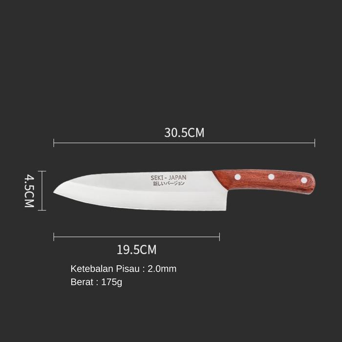 Pisau Dapur Stainless Steel Tajam Gagang Kayu || Pisau Daging Tulang Stainless Ergonomis - SEKI-JAPA