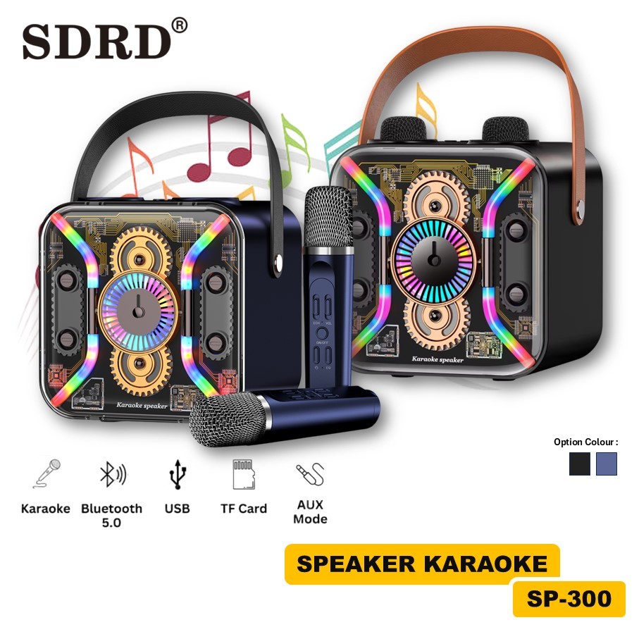 Speaker Bluetooth Karaoke SDRD SP-300 Wireless Karaoke Dual Mikrofon Portable