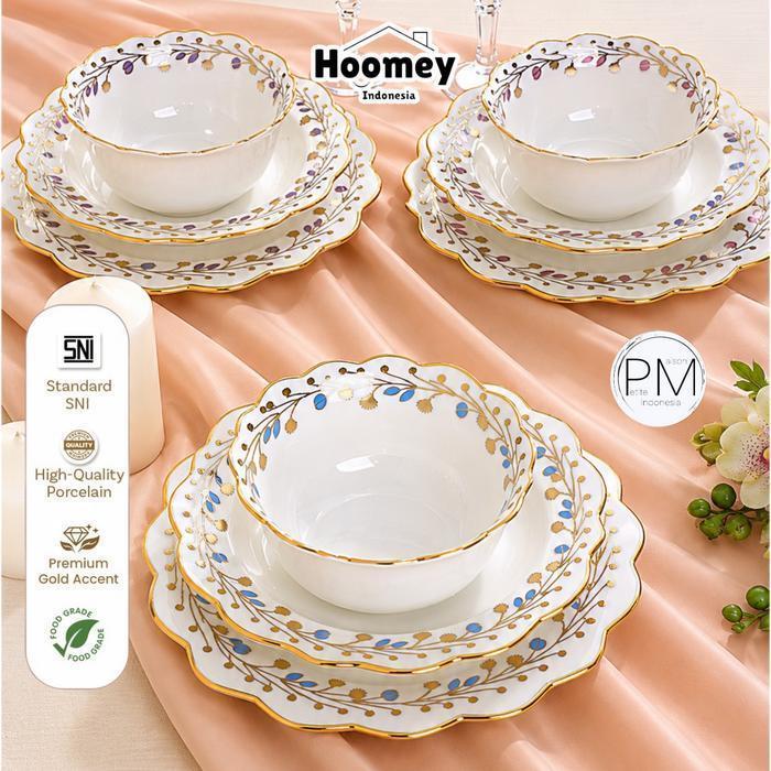 Piring Mangkok Keramik Estetik Premium Belle Bloom Gold Rim | Hoomey Petite Maison - Mangkok Bakso P
