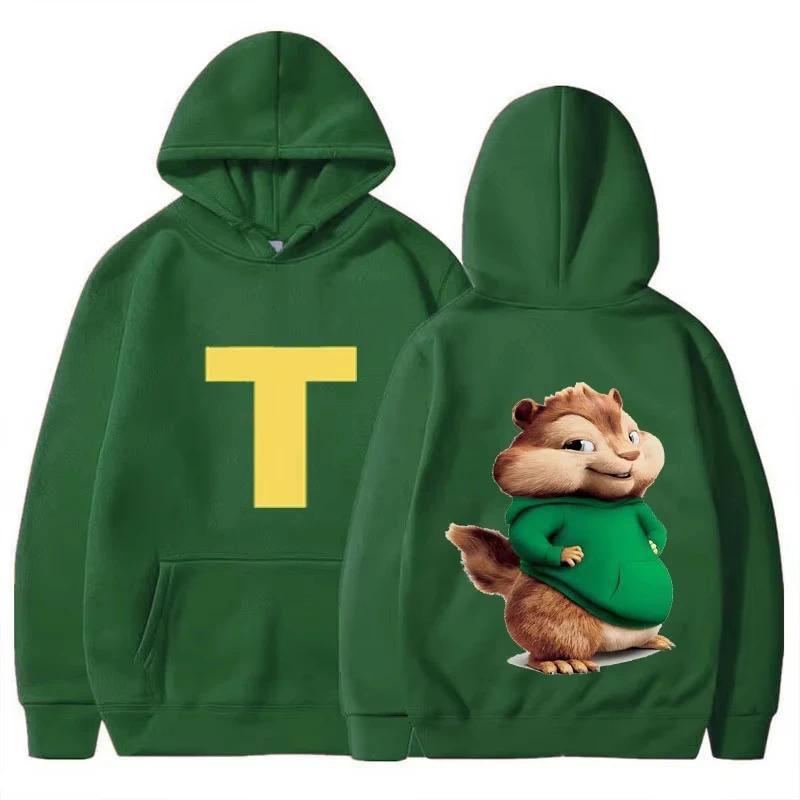 Soft Comfortable Cartoon Hoodie Alvin and The Chipmunks Green Red Navy Blue Long Sleeve Hoody