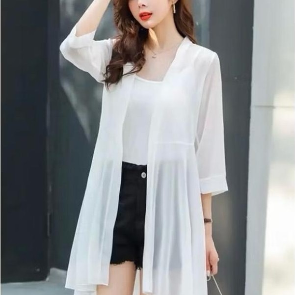 Grade Ori Nadira Cardigan Basic Transparan Outer Tunik Ceruty Wanita Model Korean Style