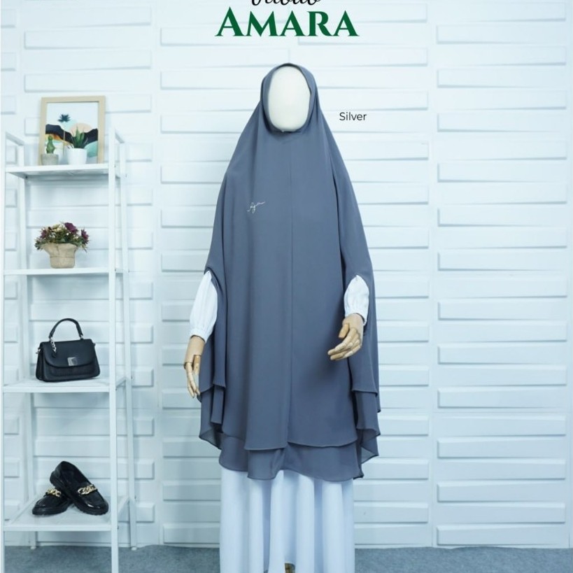 RJA Jilbab Ceruty Lengan Bolong 2 Susun - Jilbab AMARA Putih