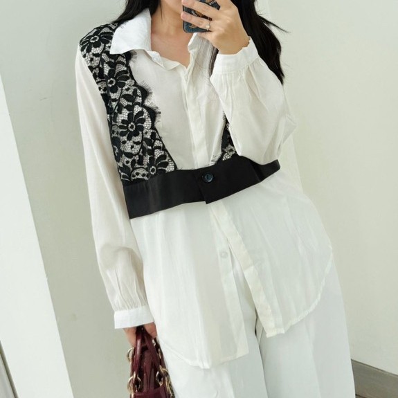 LITA LACE SHIRT / TOP RENDA / TOP WANITA / KEMEJA TENCEL