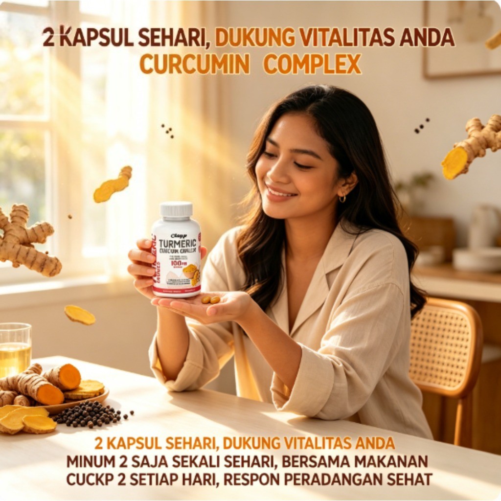 Clapp Kunyit Bubuk Akar Rumput Kuning, dengan Jahe Lada Hitam Kaya Antioksidan, Alami 60 Kapsul ly60