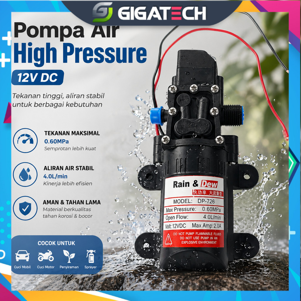 Pompa Air Elektrik Portable High Pressure Water Pump 12V DC Mesin Cuci Mobil Motor Jet Cleaner Pompa