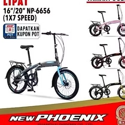 SEPEDA LIPAT 16/18 NEW PHOENIX 6656 AF OPERAN 7 SPEED REM CAKRAM