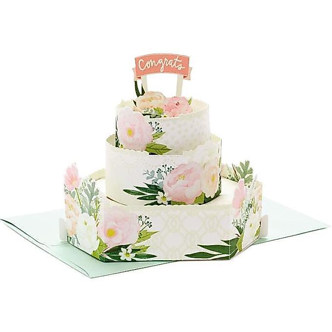 GREETING CARD- HALLMARK- WEDDING- CONGRATS THREE-TIERED CAKE 3D POP-UP