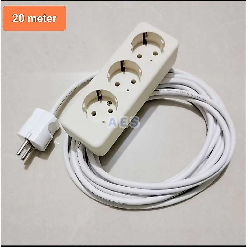 Cok Sambung Rakitan Uticon 3 Lubang + Kabel Putih 20 meter + Steker Bulat