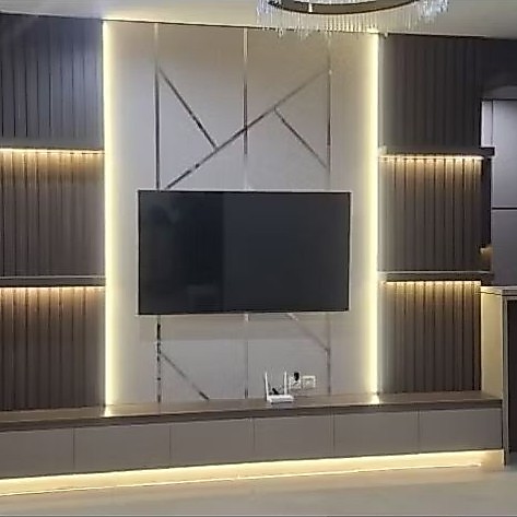 backdrop tv, backdrop tv minimalis mewah, backdrop tv custom hpl