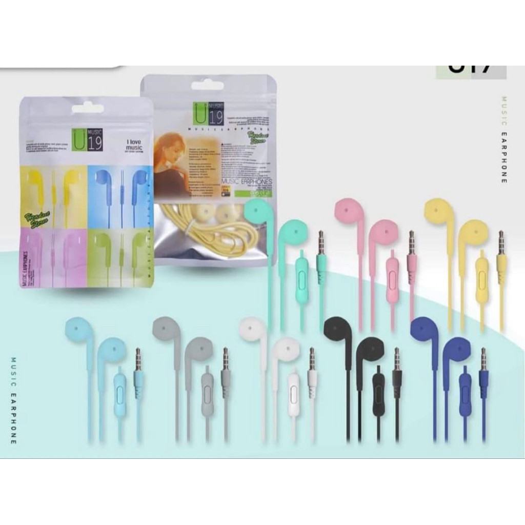 HF Headset Handsfree U19 Macaron Matte Color - Packing Plastik Earphone Hifi Extra Bass Suara Jernih