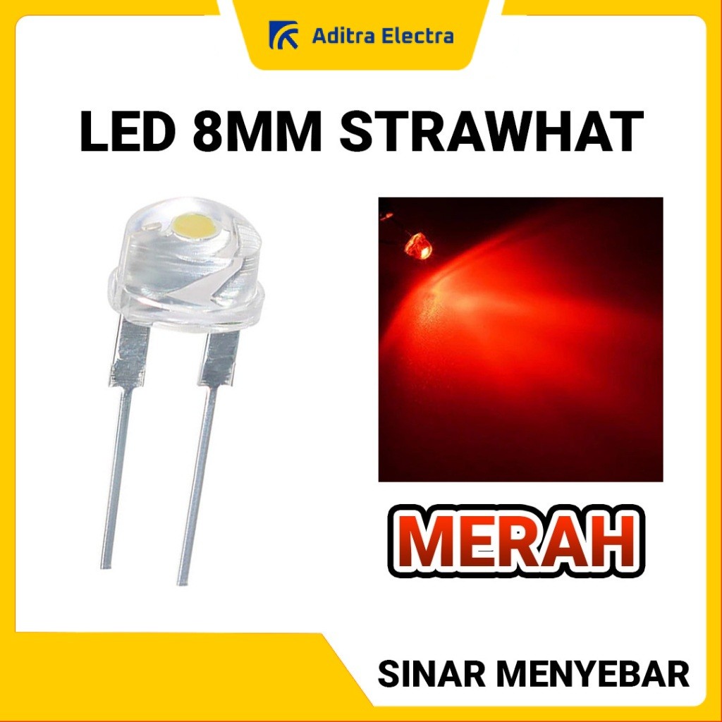 LED Strawhat 8mm Body Clear | Lampu LED Topi - Warna Merah