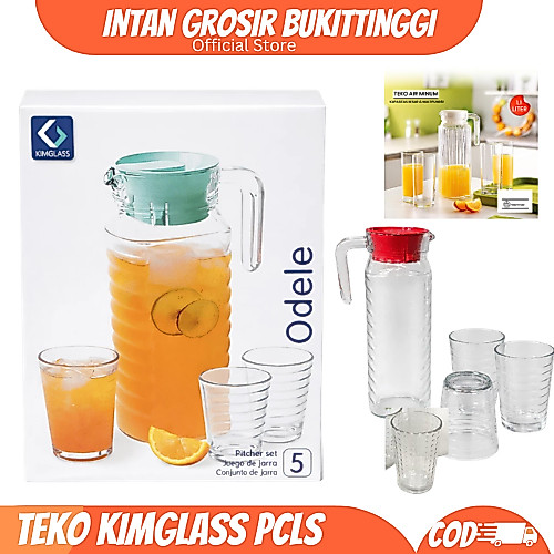 Teko Drink Set Isi 5 Pcs Kimglass Toraja Pitcher Teko Set Kaca Motif Garis