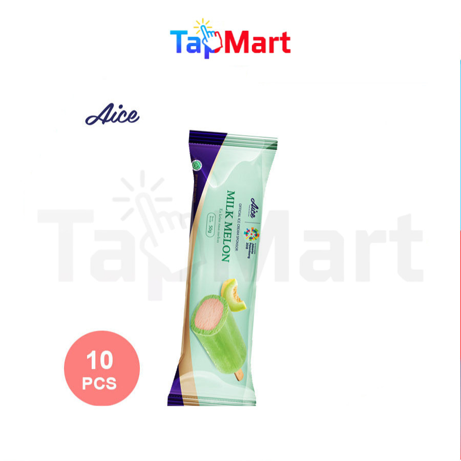 TapMart - AICE Ice Cream Milk Melon Stick 50 gr x 10 pcs Es Krim Susu Melon Stik