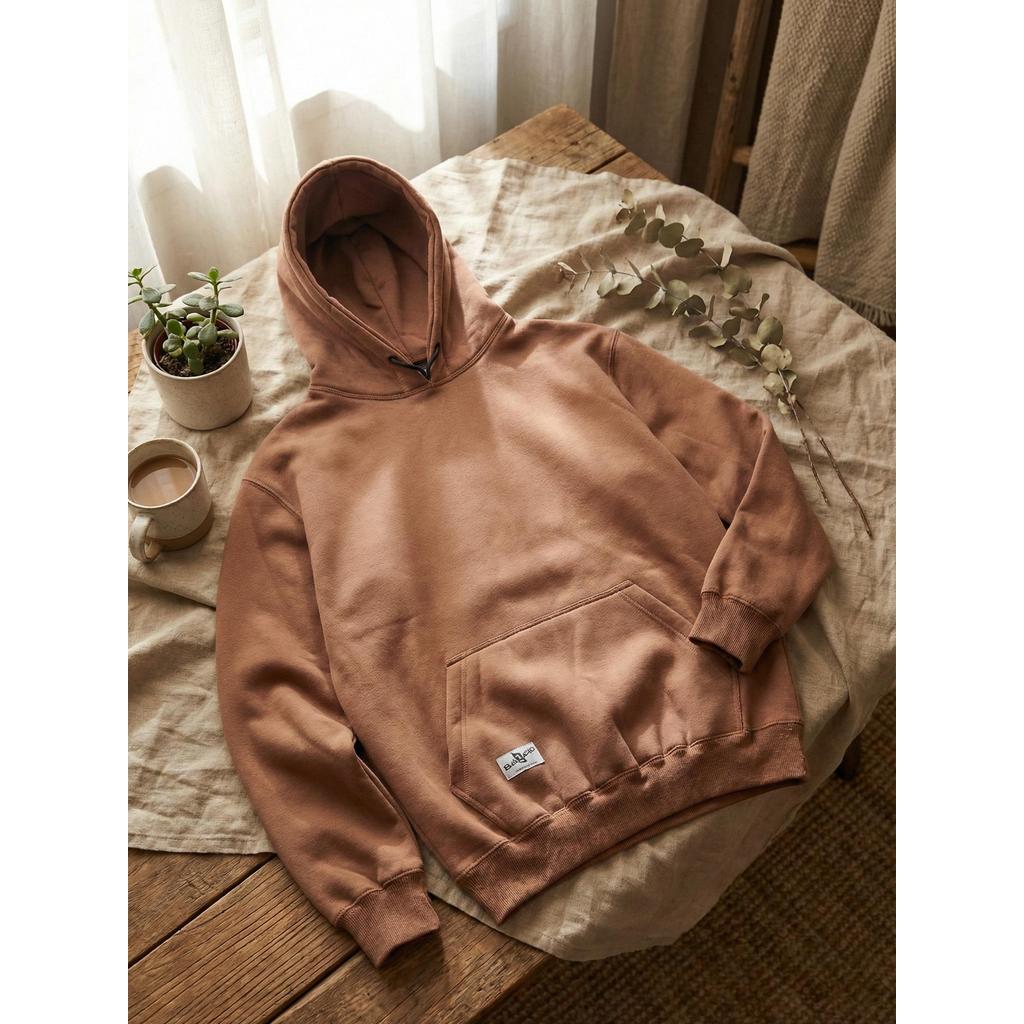 Hoodie Fleece Coklat Mocha Aesthetic | Outfit Earth Tone Cozy Pria wanita