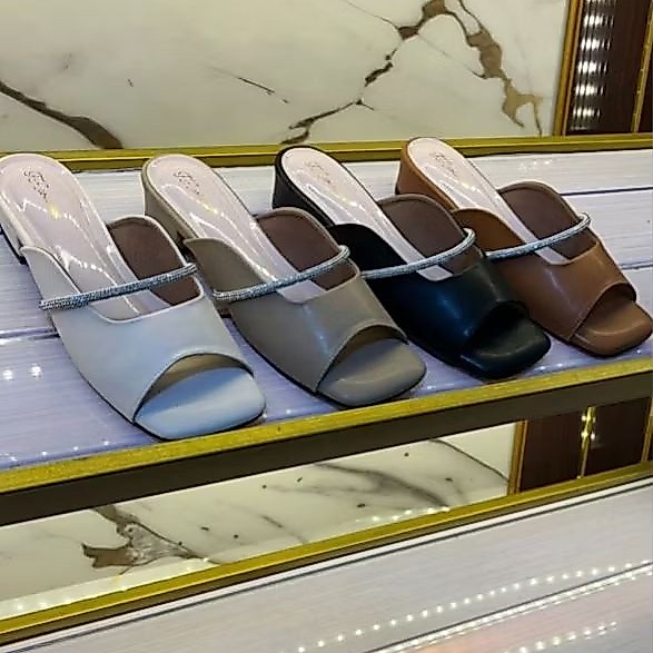 Sendal wanita mules big size 45-37 heels 3cm sendal shoes karet