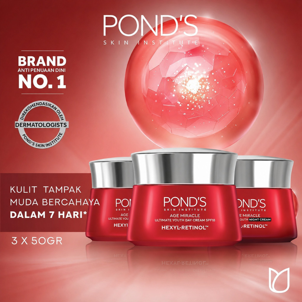 Pond's Age Miracle Hexyl Retinol Niacinamide Night Cream 50gr x 3 Pcs - Mencerahkan Kulit Kusam