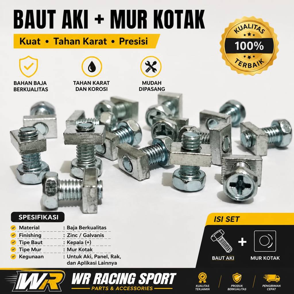 PAKET BAUT MUR AKI SET + MUR KOTAK M5 X 10 PNP