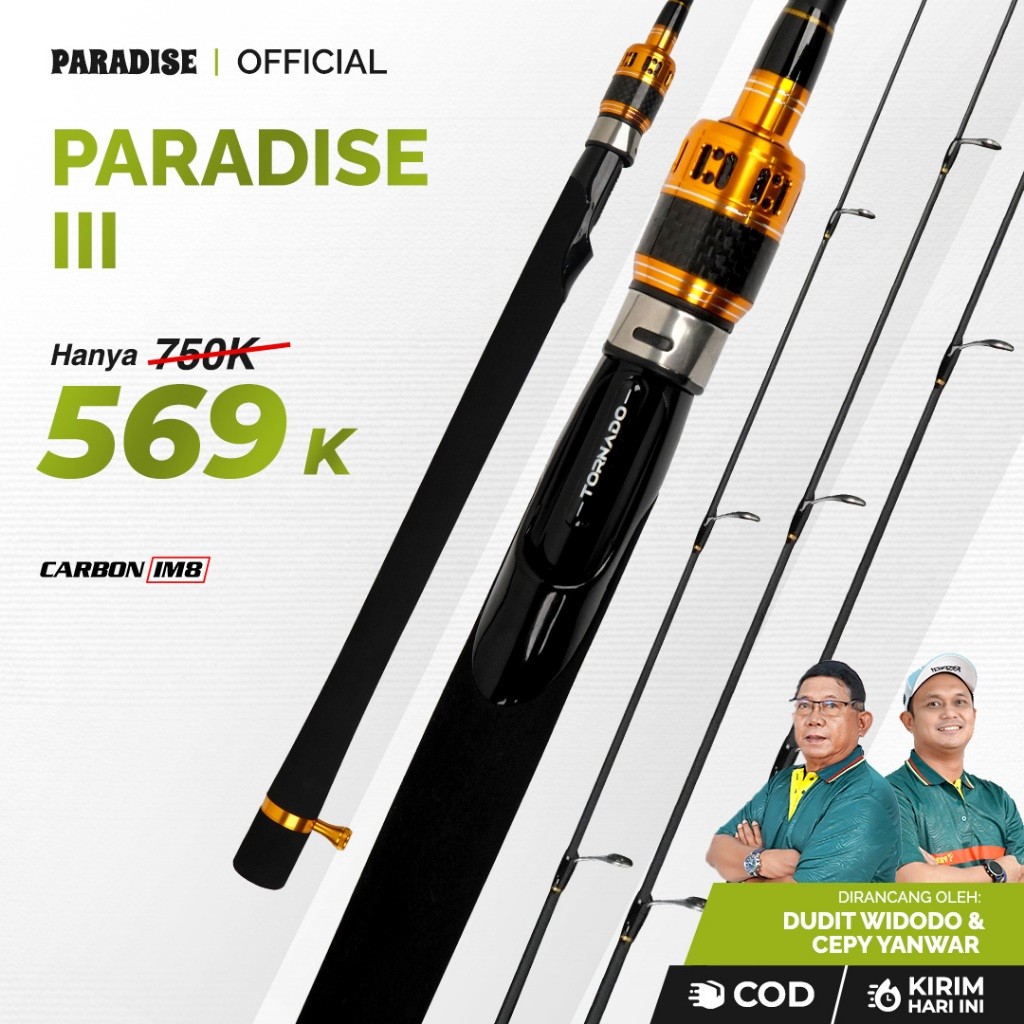 Paradise - Joran Pancing Paradise III 3 Section Ukuran | Carbon Solid IM8 | Original Ring Guide | La