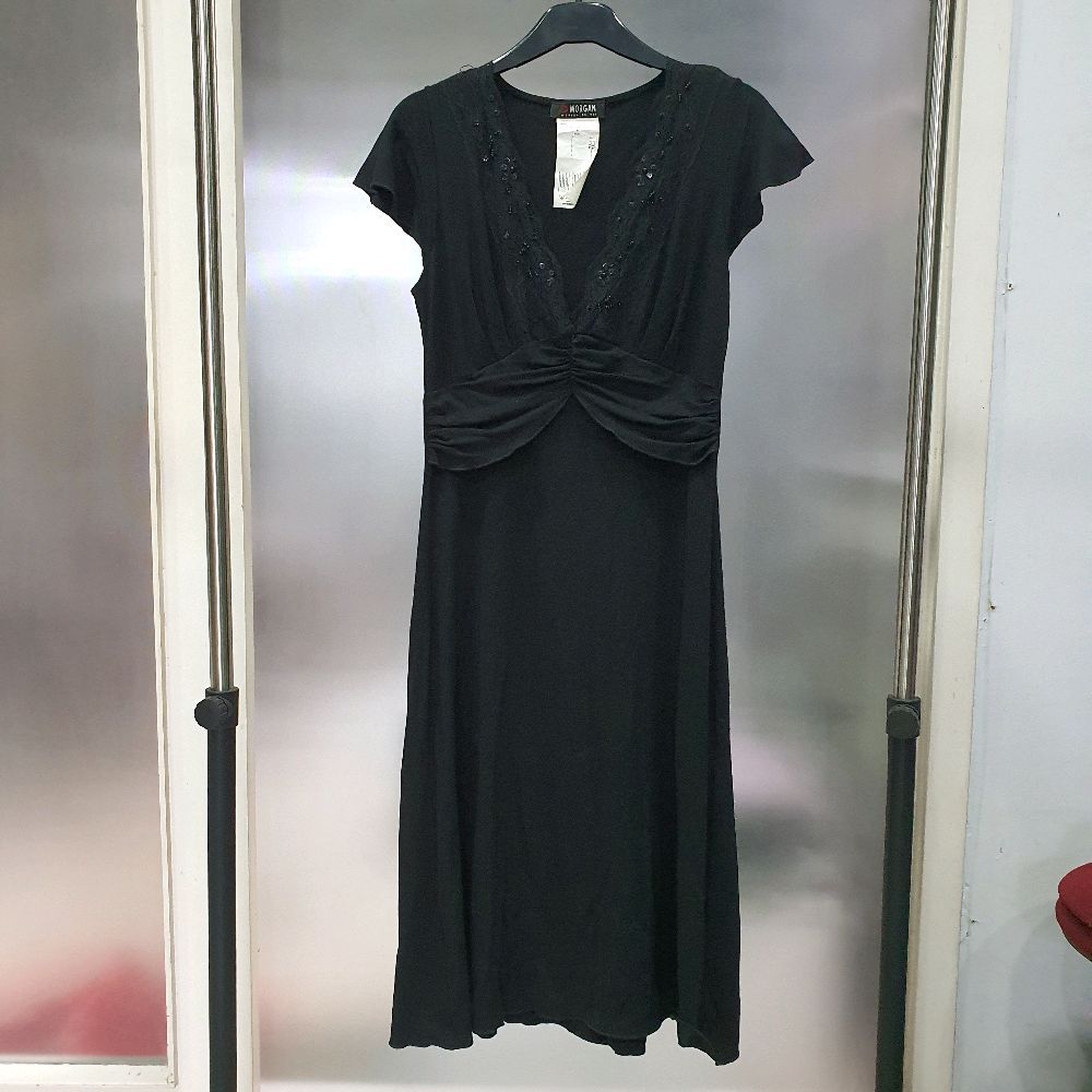 V dress gaun morgan de toi hitam preloved second Casual Wanita Midi Kondangan Pesta Mewah