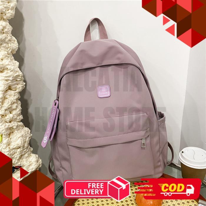 Tas Ransel Pastel Riby Korean Nilon backpack Import polos Tas sekolah laptop lucu kuliah remaja - Li