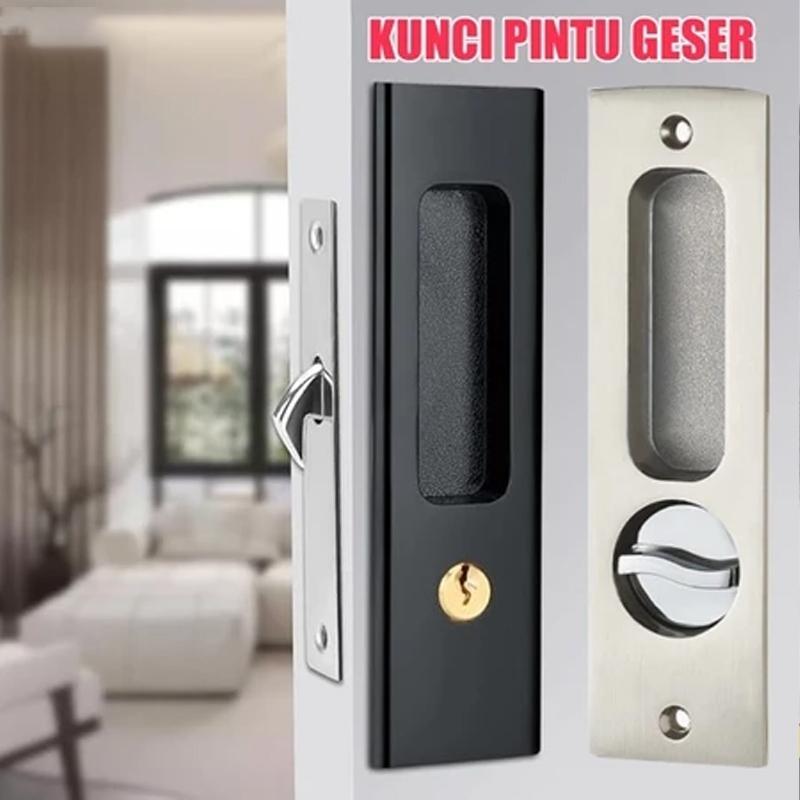 Kunci Pintu Sliding Geser Set Gagang Pintu Gaya Eropa Hitam Full Set /Hitam/ kunci pintu sleding ges
