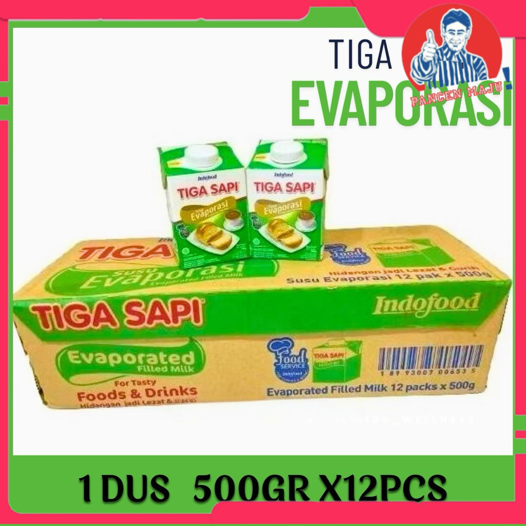 Susu Evaporasi Tiga Sapi 1 Dus / 1 Karton 500gr X 12pcs harga 1 dus