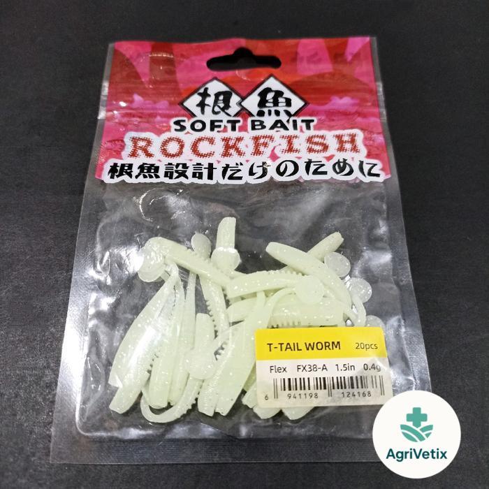 Softlure tipe T Tail Worm Softbait Rockfish Tsurinoya  1 pack isi 20 pcs umpan Pancing Ikan - Putih